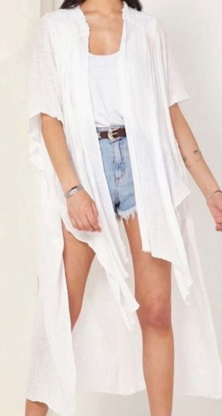 Free People Angelica Kimono Duster Open Front Cover Up Small Ivory White NWT